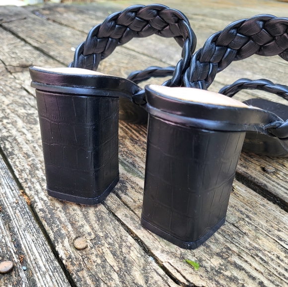 Braided Block Heel Sandals Strappy Black Size 7 - Picture 6 of 6